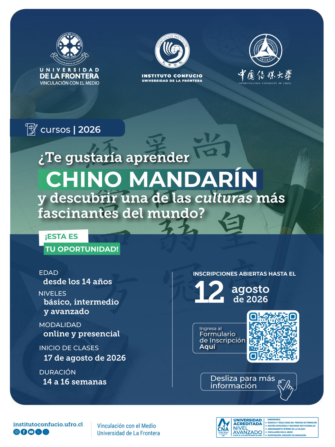 Inscripciones abiertas para los Cursos de Chino Mandarín del segundo semestre 2026